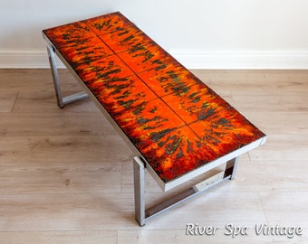 De Nisco Fat Lava Tiled Coffee Table Chrome 1970s Large Brutalist Coffee Table Colourful Sunburst Tiled Coffee Table Vintage MCM Funky Table
