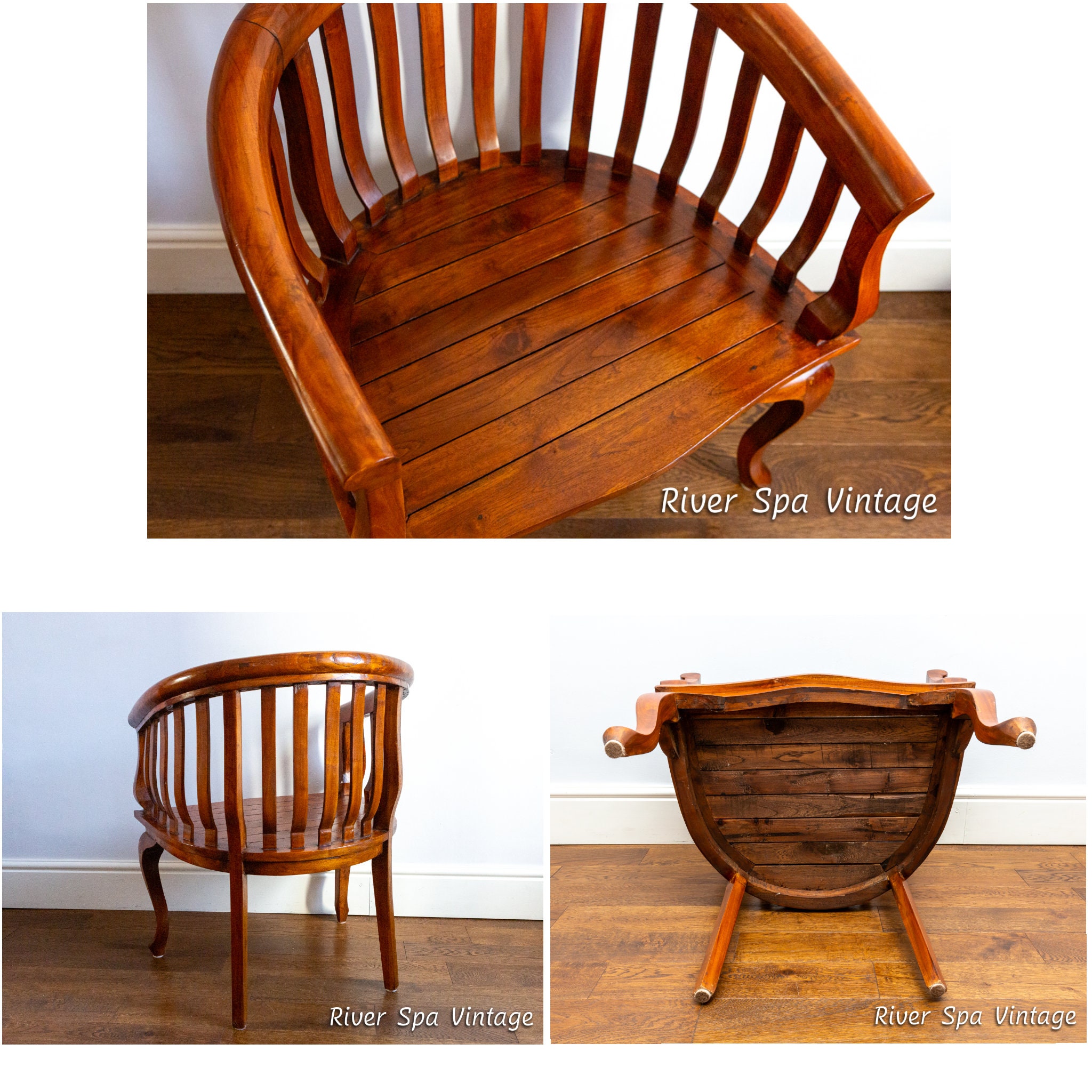 Gorgeous Large Red Teak Wood Smokers Bow Tub Chair Indonesian