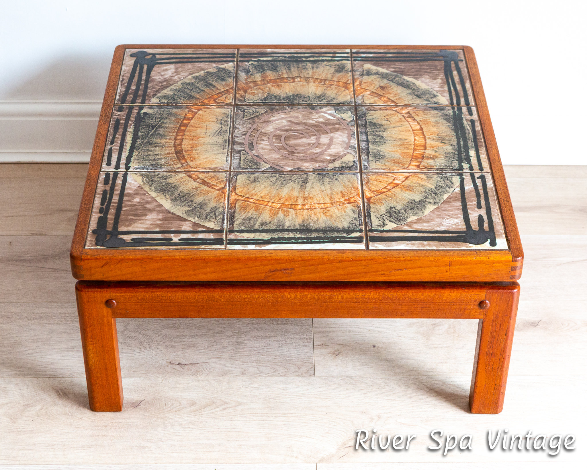 Gorgeous Rare Signed Danish Square Tiled Floating Ox Art Trioh