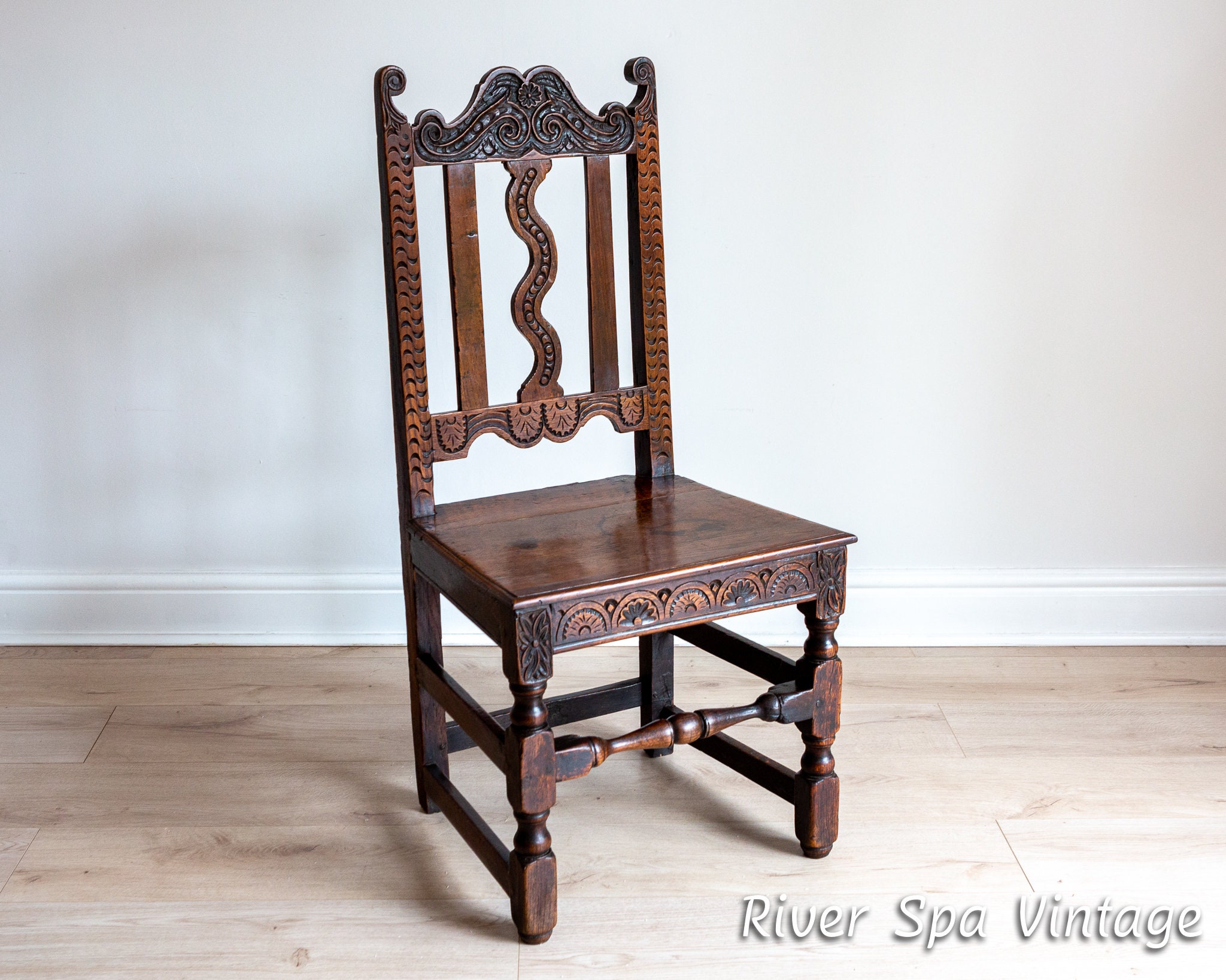 17th Century Carved Chair 1670 Oak Charles II Carolean Hall Chair Baronial Side Chair Occasional Chair Historic Chair English Antique Chairthumbnail