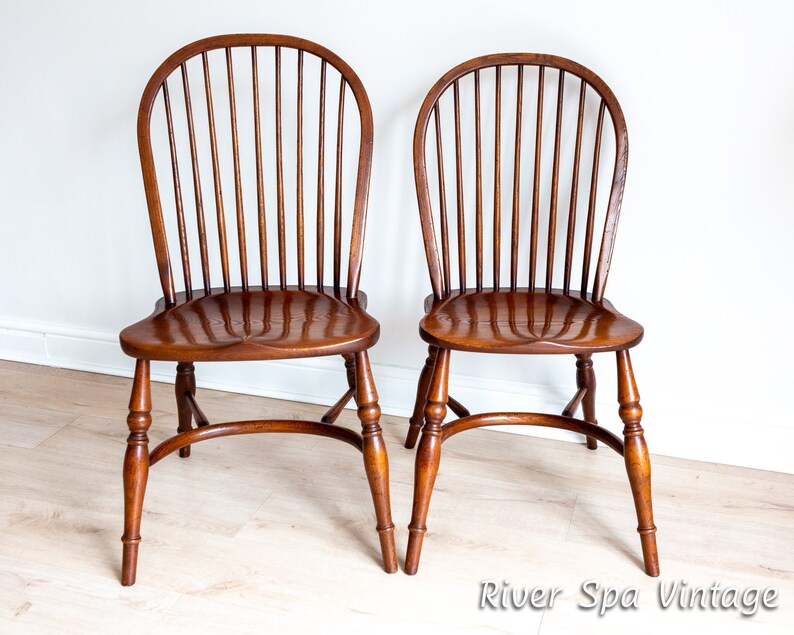 Pair of Fine English Antique His and Her Stick Back Windsor Chairs, His