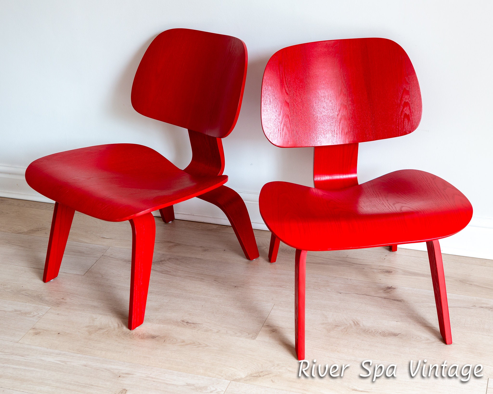 Mew Mew Spil interview Pair of Eames LCW Chairs MCM Mid Century Red Eames Low Side - Etsy