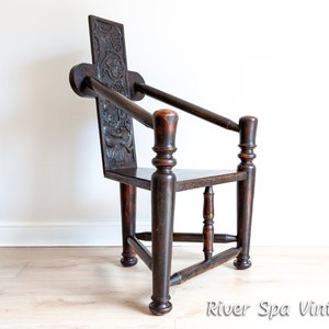 18th Century Turner’s Chair Antique Tall Carved Back Statement Chair Throne Chair Thrower’s Chair Armchair Turned Thrown Chair Green Man