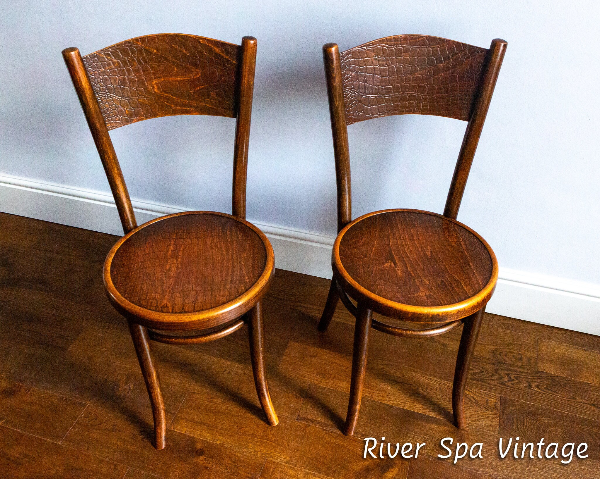 Pair of Antique Mundus Crocodile Bentwood Bistro Chairs, Art