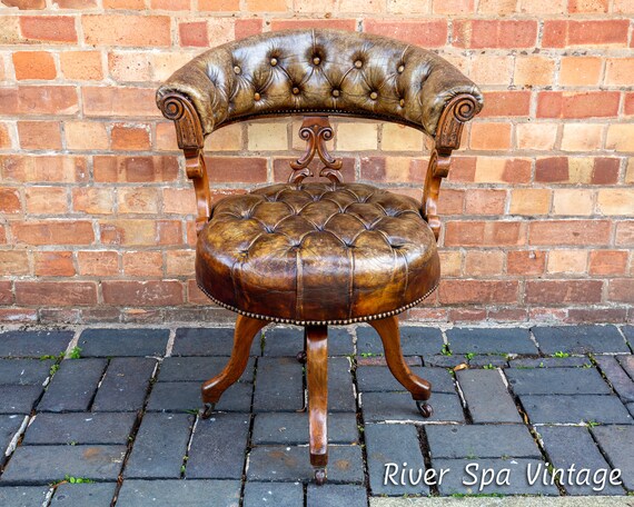 Victorian Revolving Desk Chair Leather Walnut 1870 Country House