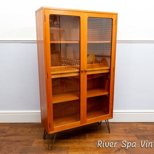 Vintage Mid Century Retro Nathan G Plan Bookcase Glass Fronted Etsy