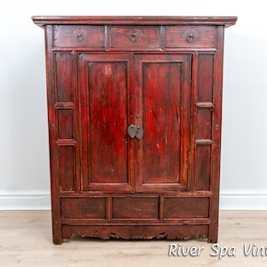 Chinese Red Lacquer Wedding Cabinet From Shanxi -19th Century Chinese Red Lacquer Wedding Cabinet From Shanxi -19th Century