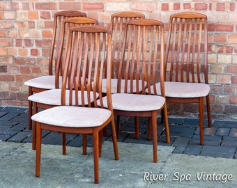 Teak Danish Dining Chairs by Preben Schou Set of 6 High Back Mid Century Scandinavian Dining Chairs MCM Scandi Japandi Danish Chairs 1970s