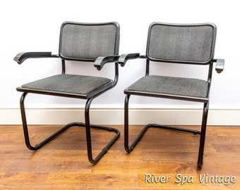 1 of 2 Pairs of Marcel Breuer Cesca B32 Cantilever Carver Armchairs, Black Cesca Chair, Meeting Chairs, 1980s Retro Vintage Chrome Chairs