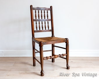 Lancashire Rush Chair 1820 Ash Spindle Back Rush Seat Georgian English Antique Country House Chair Farmhouse Occasional Dining Chair