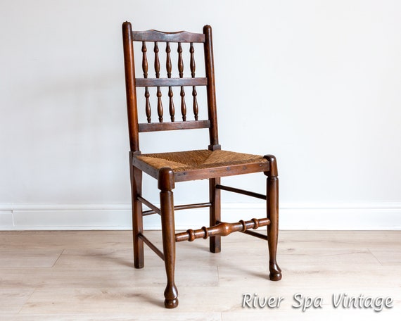 Lancashire Rush Chair 1820 Ash Spindle Back Rush Seat Georgian