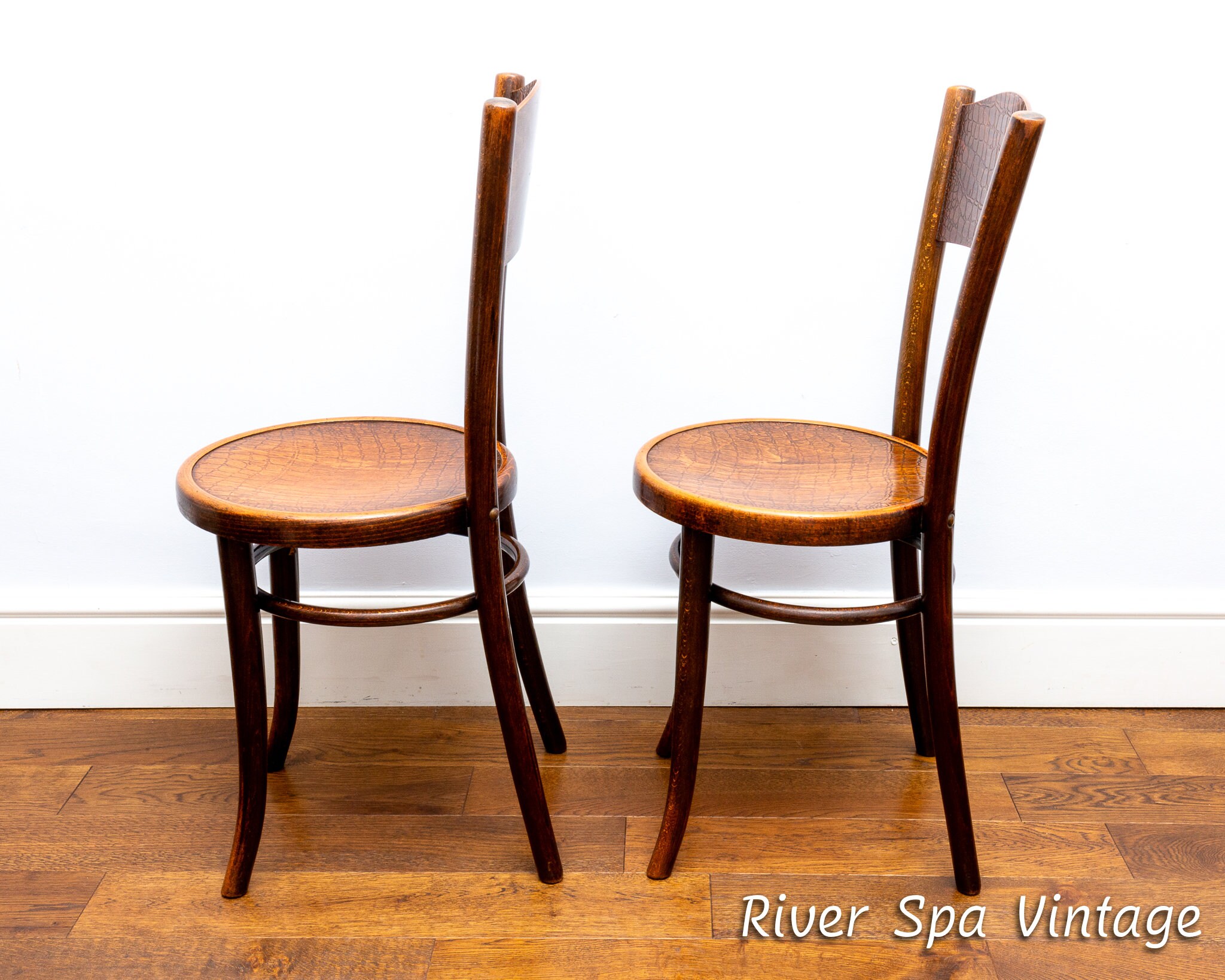 Pair of Antique Mundus Crocodile Bentwood Bistro Chairs, Art