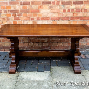 Oak Refectory Trestle Dining Table Antique French Farmhouse Early 20th Century Rustic Carved Sculptural Artisan Arts and Crafts Rare Fine