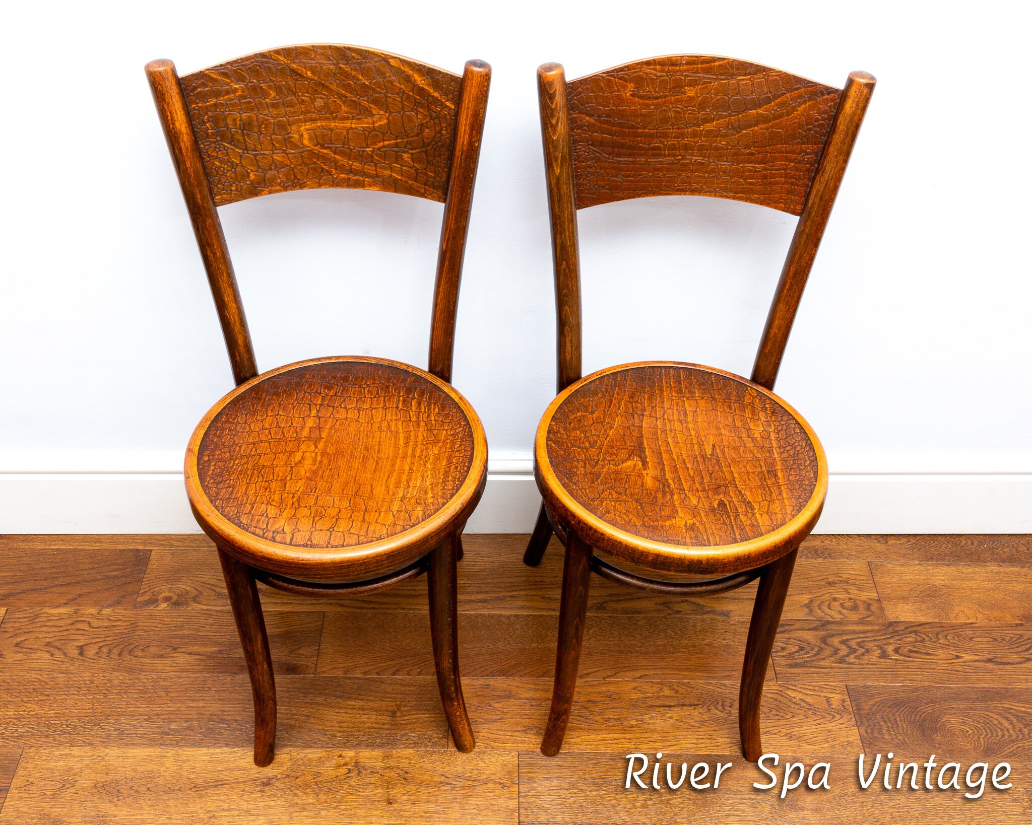 Pair of Antique Mundus Crocodile Bentwood Bistro Chairs, Art