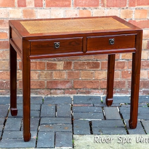 Chinese Lacquered Console Table Desk Ming Style Rattan Jumu Elm Hallway Table Occasional Table Two Drawers Mid Century Mid 20th Century MCM