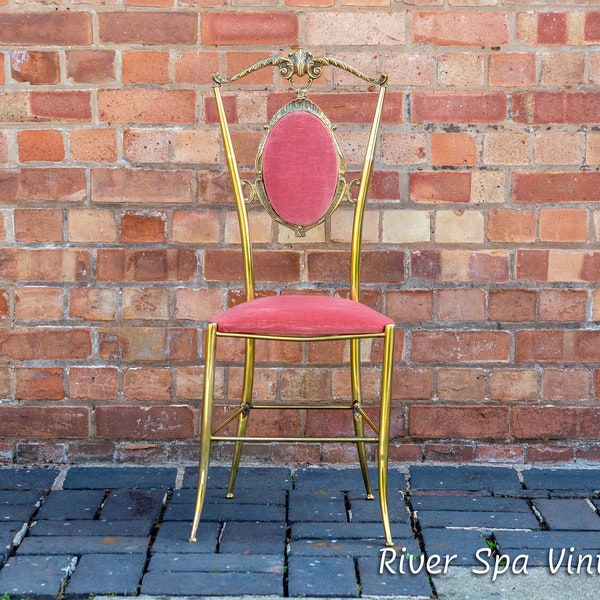 Italian Brass Chair 1950s Hollywood Regency Mid Century Neoclassical Chiavari Chair Tiffany Chair Gold Pink Velvet Baroque Giuseppe Gaetano