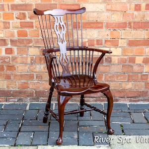 Feiner Thames Valley Windsor Stuhl Mahagoni 18. Jahrhundert Feine Antiquitäten Windsor Sessel Landhaus Antiques gestempelt Windsor Stuhl 1700s