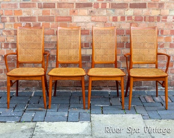 Niels Koefoeds Danish Dining Chairs 1960s Lis Hornslet Set of 4 Teak Rattan Cane Mid Century Scandinavian Nordic Japandi MCM Dining Chairs