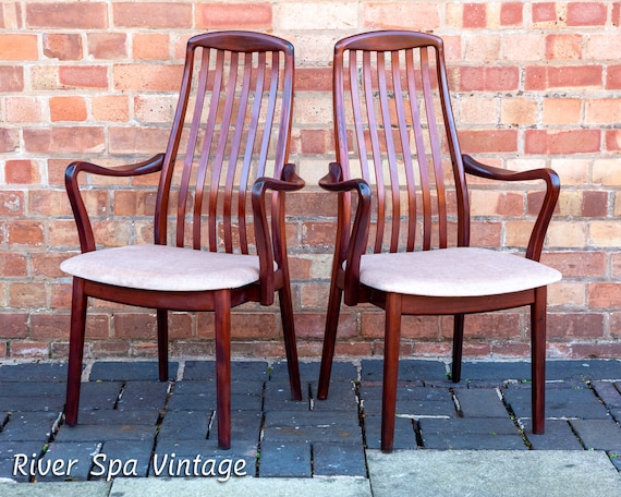 Rosewood Danish Carver Chairs Pair by Preben Schou High Back Mid