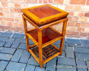 Chinese Side Table Antique Geometric Fretwork Two-Tone Gold Red Scholars Tea Table Qing Dynasty 1900 Blood Ju Yumu Jumu Elm Jiangsu Province