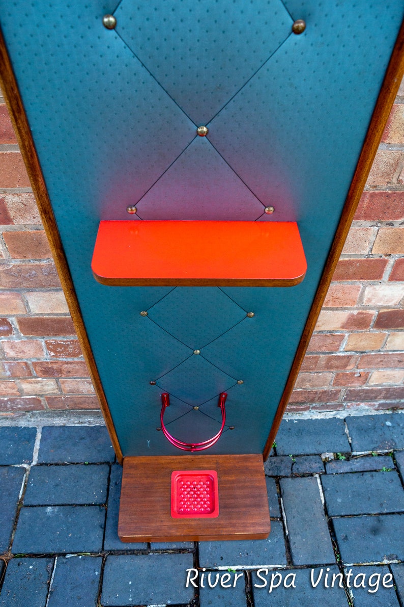 Coat Stand 1960s Mirror MCM Mid Century Teak Blue Red Mad Men James