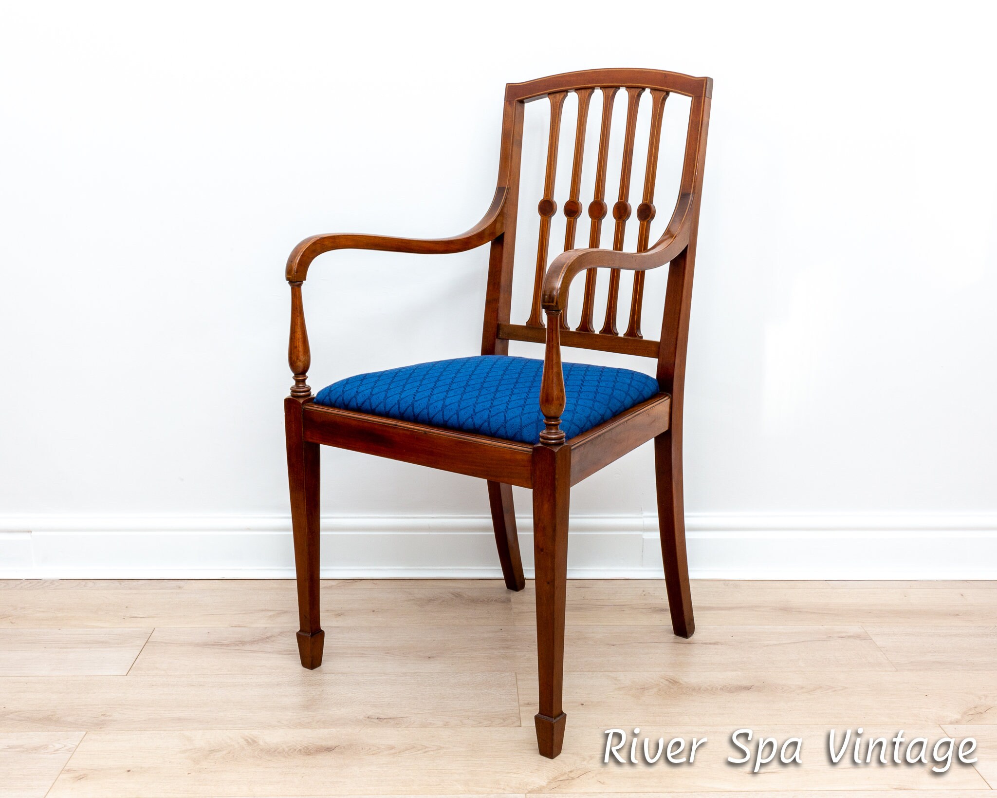 Fine English Sheraton Revival Regency Antique Mahogany Inlaid