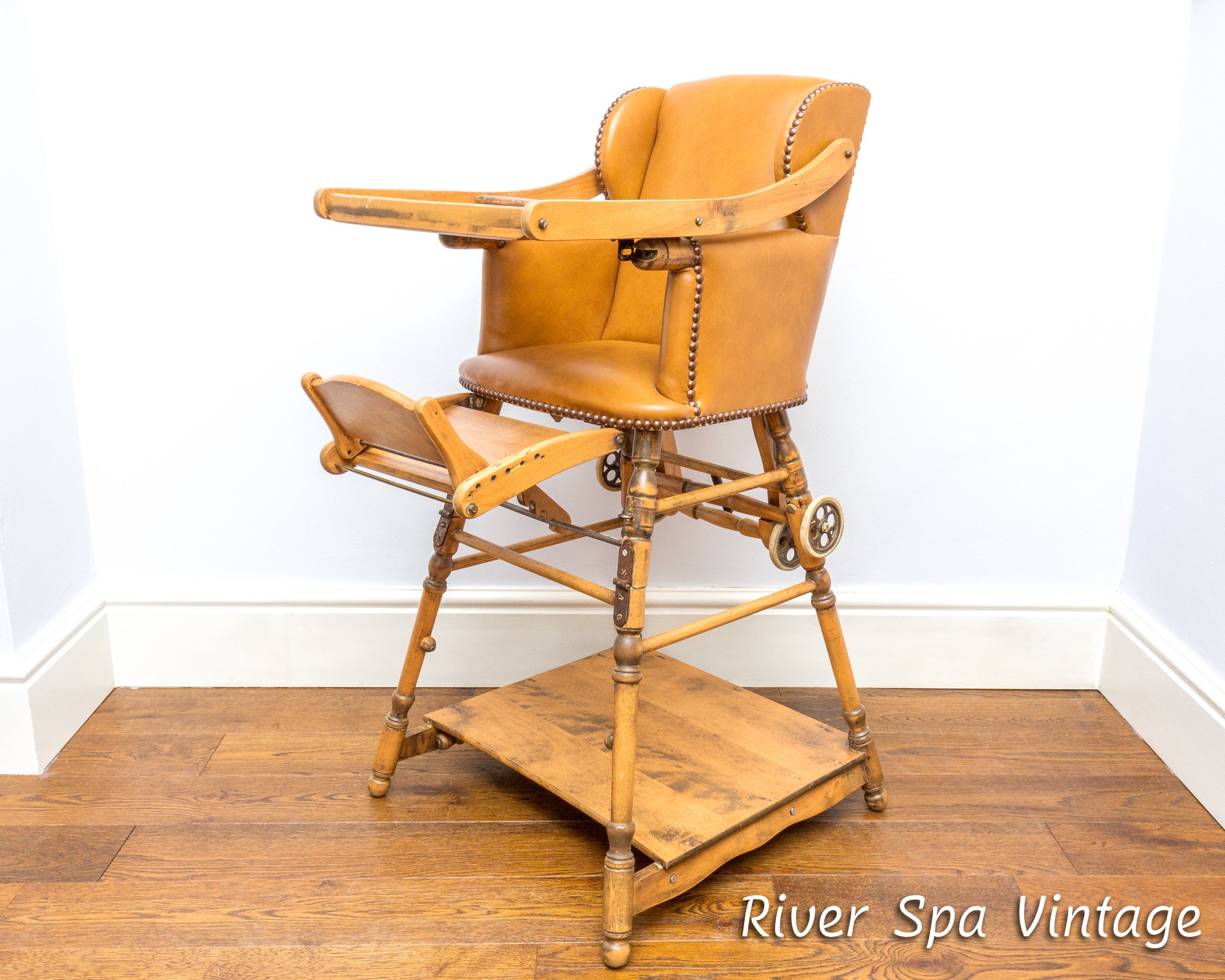 Vintage wooden baby high chair hotsell