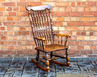 Antique Caistor Windsor Rocking Chair by John Shadford Lincolnshire Victorian Rocking Chair 1800s 1860 Antique English Windsor Rocking Chair