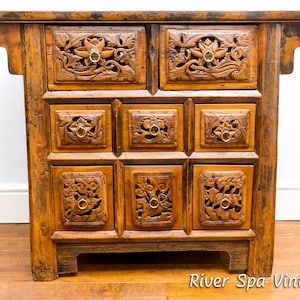 Exceptional Carved 18th Century Antique Northern Chinese Altar Temple Cabinet Commode Chest Of Drawers Butterfly Cabinet Console Sideboard