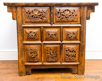 Exceptional Carved 18th Century Antique Northern Chinese Altar Temple Cabinet Commode Chest Of Drawers Butterfly Cabinet Console Sideboard
