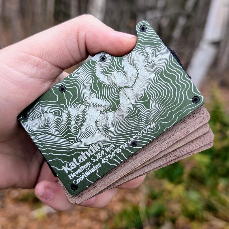 Custom Topographical Map Engraved Metal & Wood Wallet Rfid-blocking ...