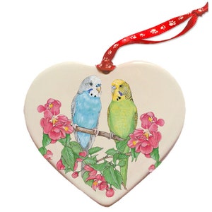 Parakeet Budgie Parrot Bird Porcelain Pet Gift Heart Ornament Double-sided Can be personalized.