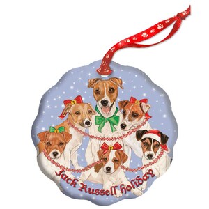 Jack Russell Terrier Holiday Porcelain Christmas Tree Ornament Double-sided (ORP554)