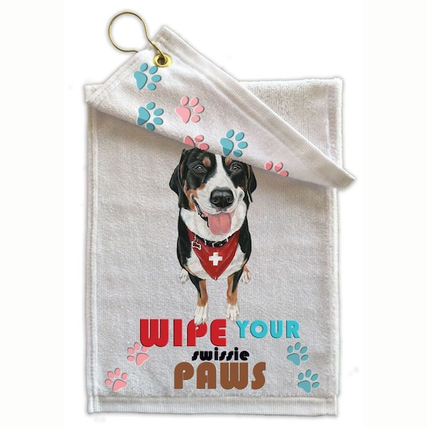 Greater Swiss Mountain Dog Paw Wipe Towel 12" X 16" Grommet With Clip (PT705) Golf Towel Gift