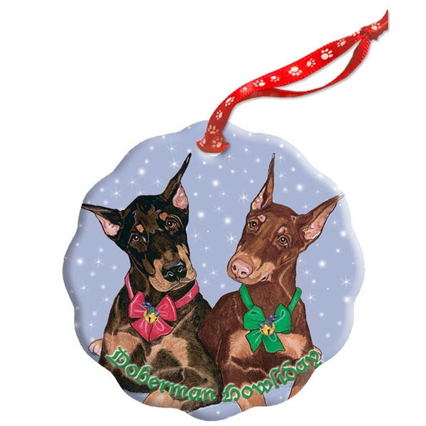 Doberman Pincher Holiday Porcelain Christmas Tree Ornament Double-sided (ORP830) Can be personalized.