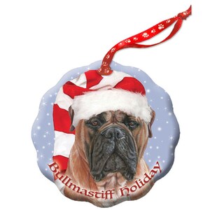 Bullmastiff Dog Holiday Porcelain Christmas Tree Ornament Double-sided (ORP743)