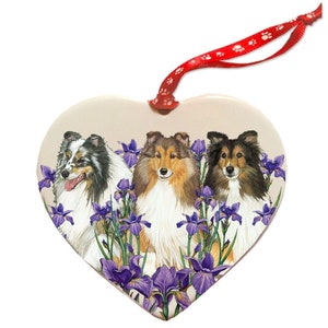 Shetland Sheepdog Sheltie Porcelain Floral Heart Shaped Ornament Décor Pet Gift Double-sided Can be personalized.