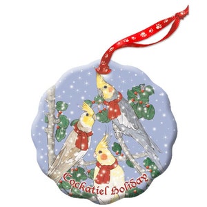Cockatiel Bird Holiday Porcelain Christmas Tree Ornament Double-sided (ORP932)