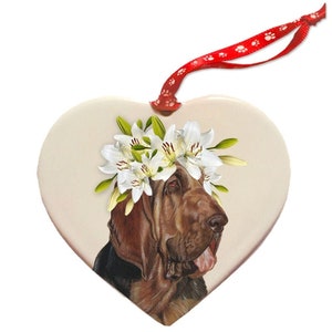 Bloodhound Porcelain Floral Heart Shaped Ornament Décor Pet Gift Double-sided Can be personalized.