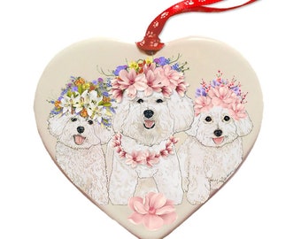 One of a Kind original sculpture hand sculpted by Sally/'s Bits of Clay Bichon Frise dog with Easter Eggs READY to SHIP