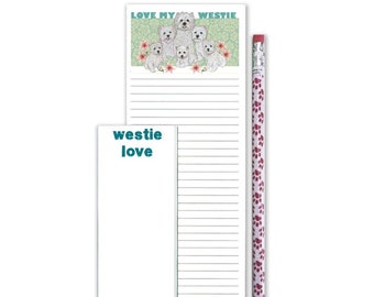 West Highland Terrier Westie Dog To Do List Magnetic Shopping Pad Notepad & Pencil Gift Set