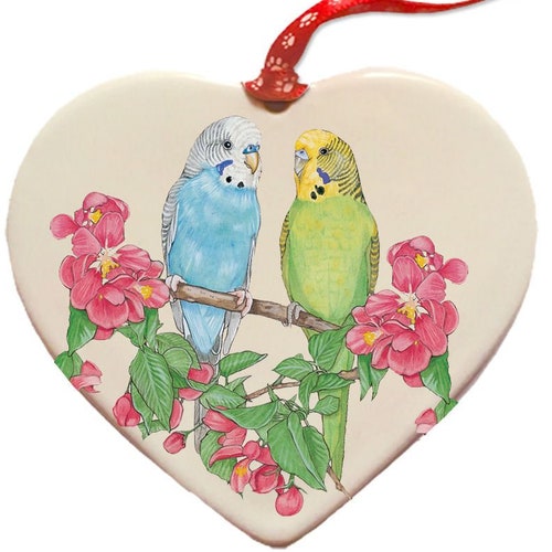 Parakeet Budgie Parrot Bird Porcelain Pet Gift Heart Ornament Etsy