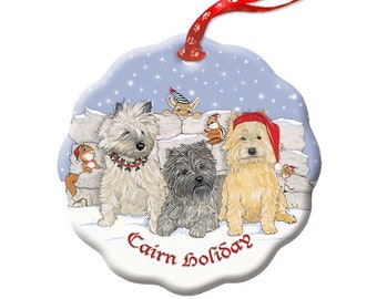 Adorno navideño de porcelana de dos caras con forma de Cairn Terrier (ORP933)