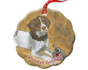 Pointer Holiday Porcelain Christmas Tree Ornament Double-sided (ORP889)