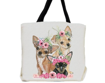 Chihuahua Crown Floral Tote or Market Bag, Pet Gift
