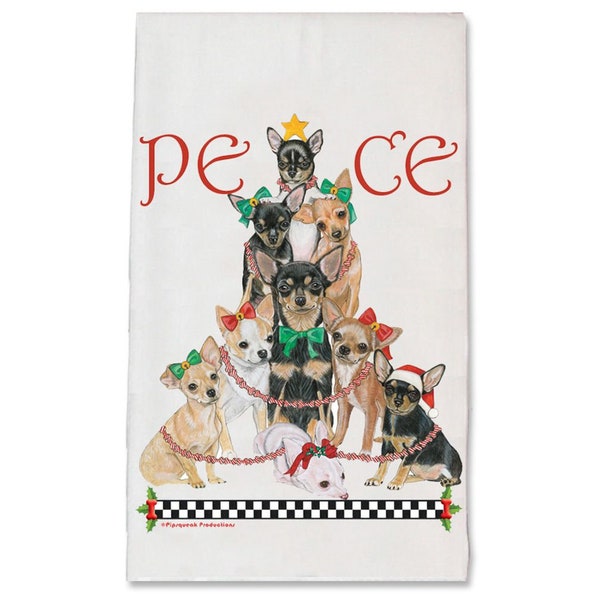 Chihuahua Peace Tree Christmas Kitchen Towel Holiday Pet Gifts (DTC561)