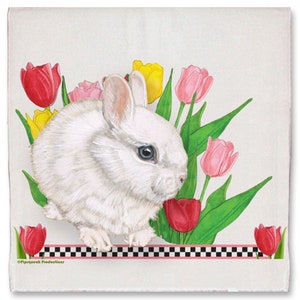 Bunny Dwarf White, Decorative Floral Kitchen Dish Towel Rabbit Pet Gift (DTS751)