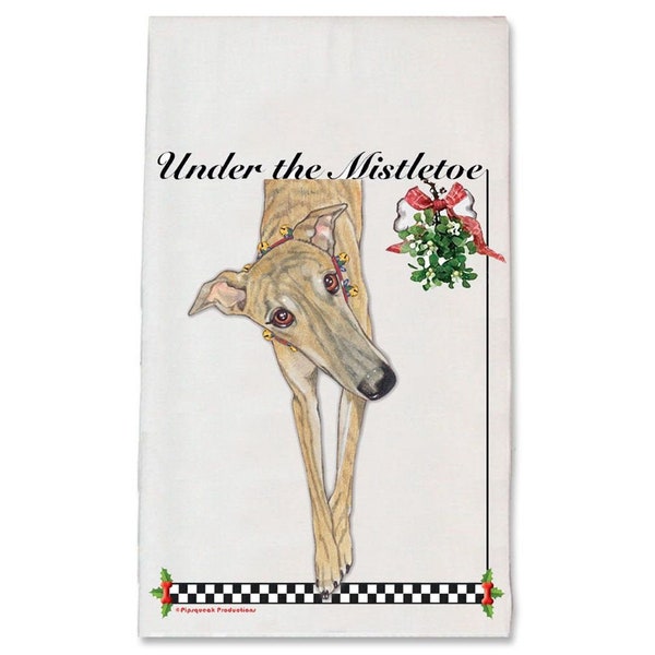Greyhound Brindle Under The Mistletoe Christmas Kitchen Towel Holiday Pet Gifts (DTC518)