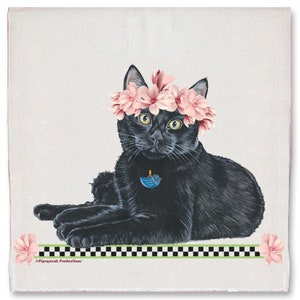 Cat Black Cat Decorative Floral Kitchen Dish Towel Pet Gift (DTS730)