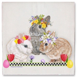 Bunny Dwarf Decorative Floral Kitchen Dish Towel Rabbit Pet Gift (DTS749)